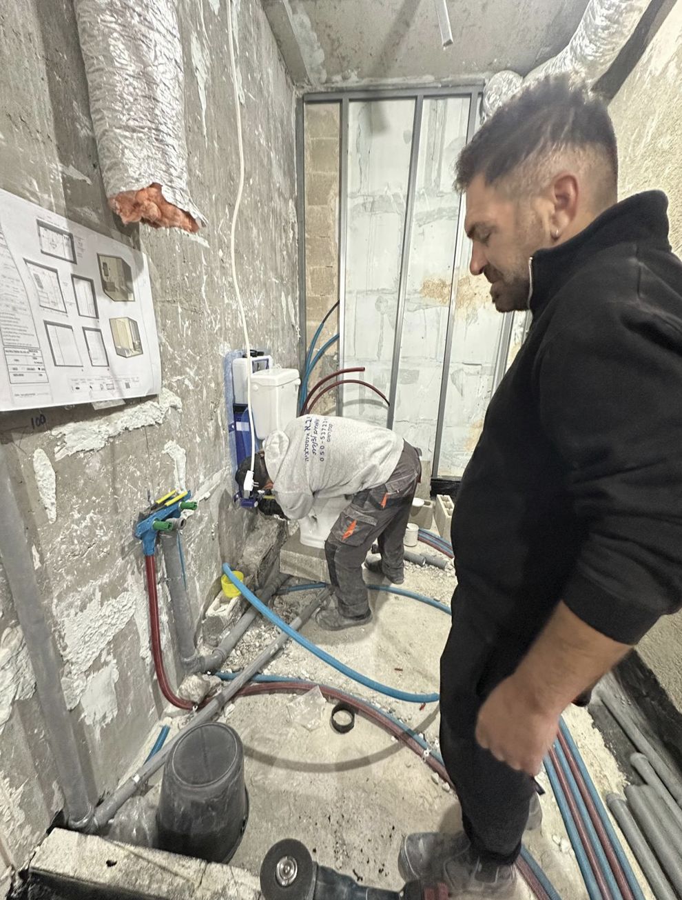 Plumbing rough-in for a bathroom
