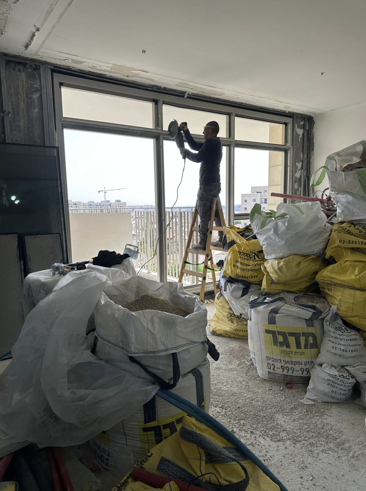 Debris bags staged for removal