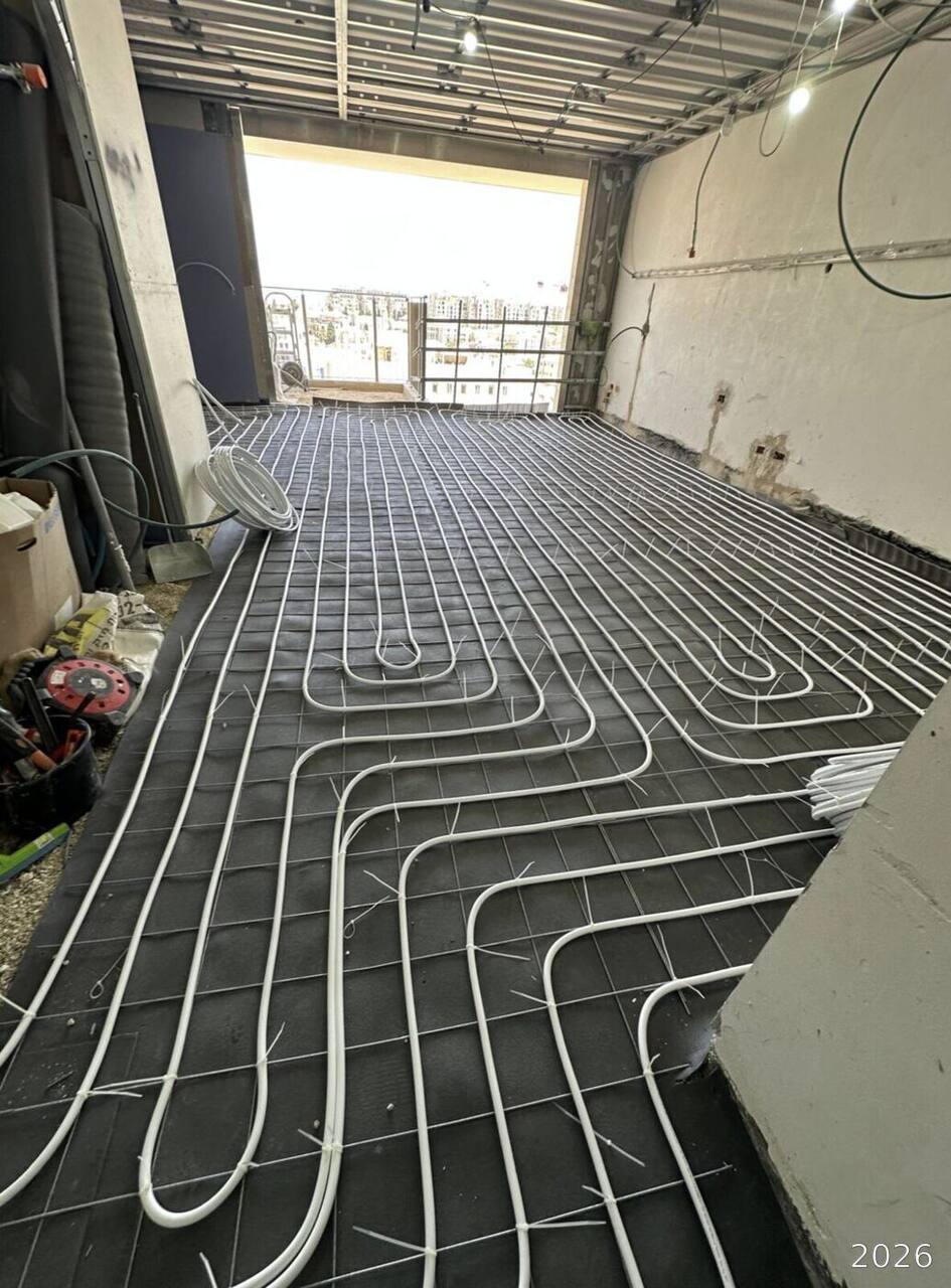 Floor heating loops laid room to room