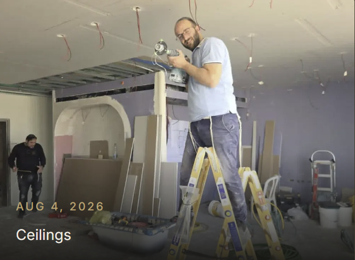 Ceiling framing and lighting rough-in in progress
